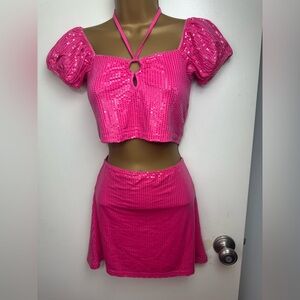 Sugar Thrillz X Dolls Kill Pink Sequin Barbie Core Classic Showgirl Set NWT M